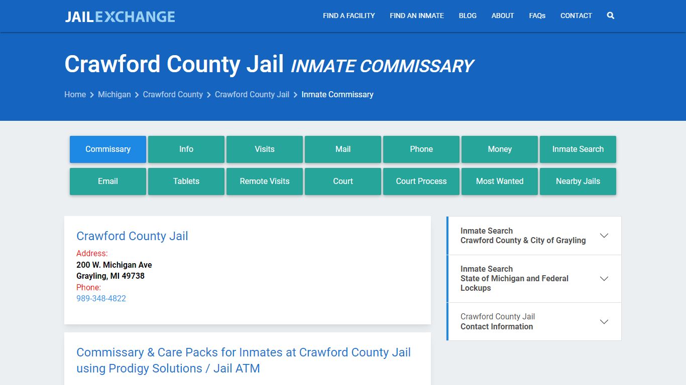 Inmate Commissary, Care Packs - Crawford County Jail, MI